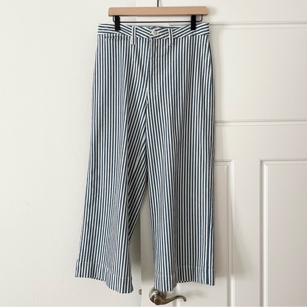 Madewell Emmett Striped Wide Leg Cropped Pants, Size 29, Emmet Railroad Stripe